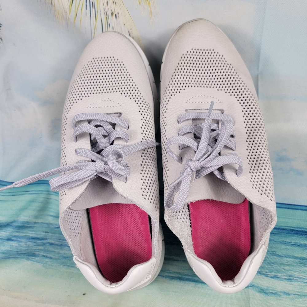 Vionic Joey Gray Leather Perforated Comfort Shoes Sneakers Womens 8.5 Wide - Picture 7 of 10